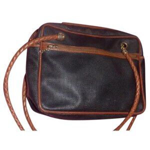 Bottega Veneta Vintage Black Satchel Coated Canvas Brown Leather